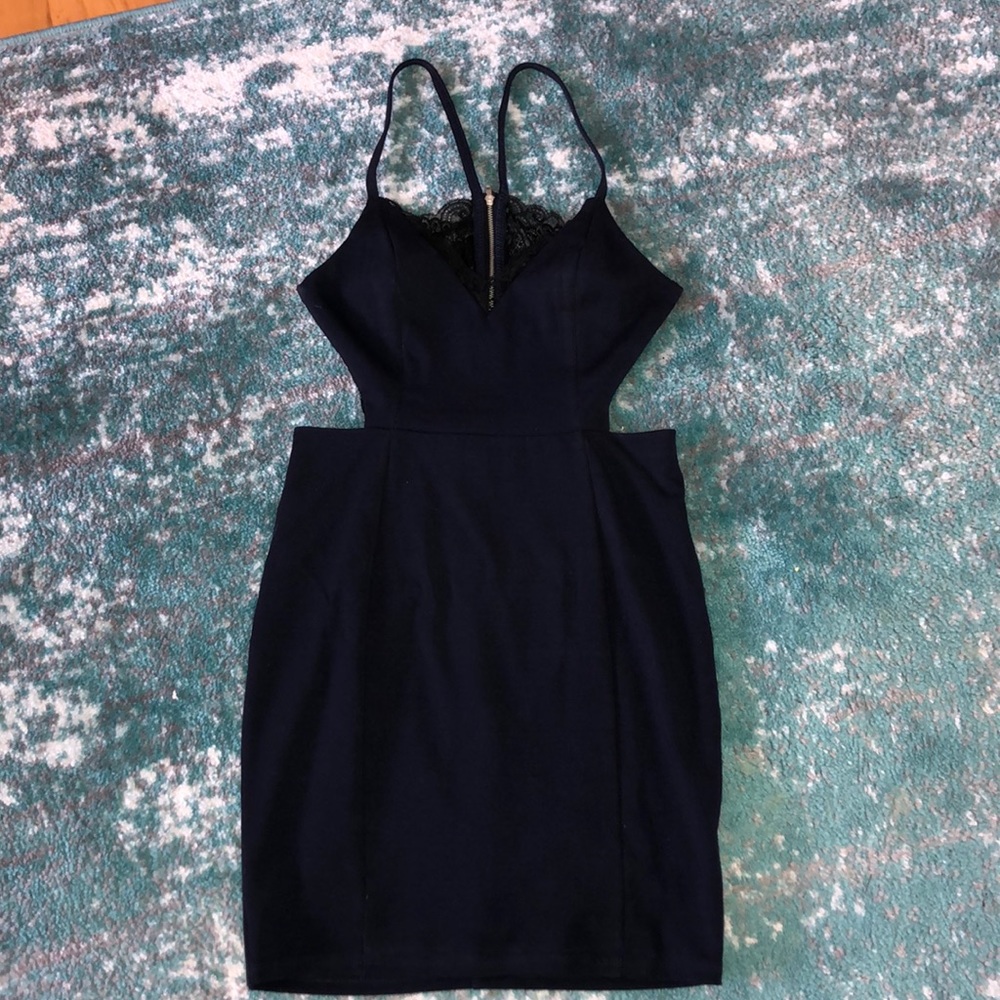 Windsor bodycon dress with lace back, dark blue